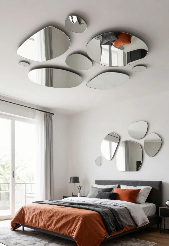 12 Ceiling Mirror Above Bed Ideas That Mount Safely Without Falling Risk - 6. Geometric Mirrors for a Modern Touch 1