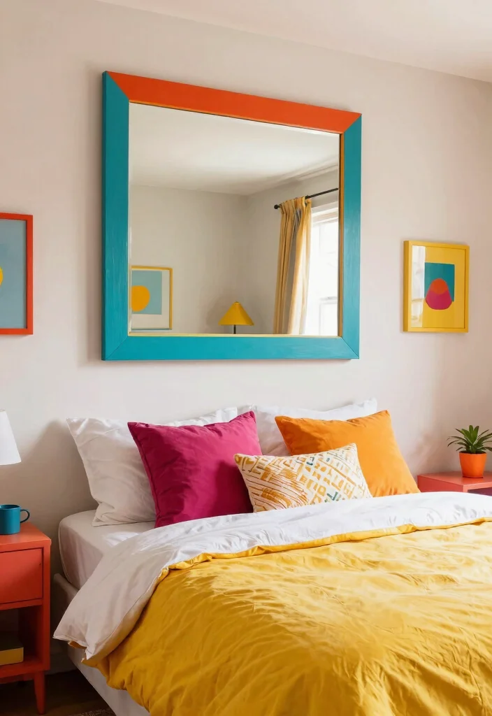 12 Ceiling Mirror Above Bed Ideas That Mount Safely Without Falling Risk - 8. Colorful Framed Mirrors 1