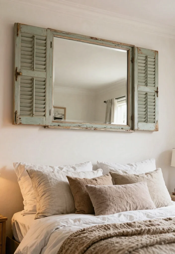 12 Ceiling Mirror Above Bed Ideas That Mount Safely Without Falling Risk - 9. Vintage Shutter Mirrors 1