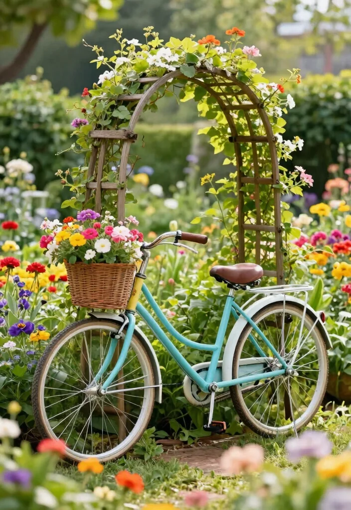 12 Cheap Trellis Ideas That Look Expensive and Support Heavy Vines - 11. Vintage Bicycle Trellis 1