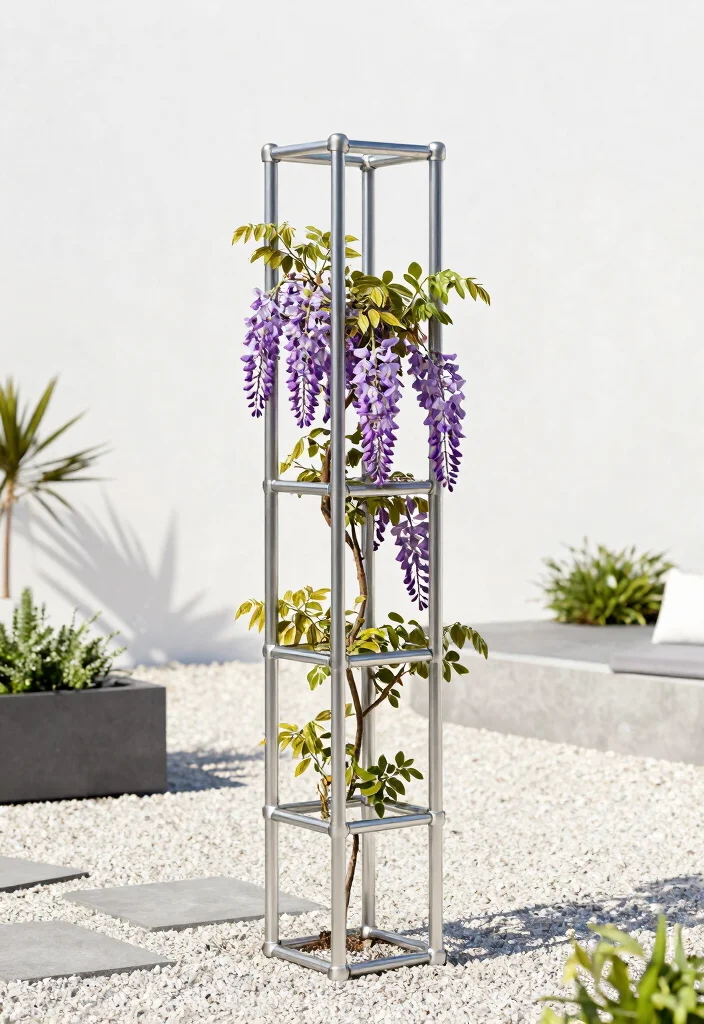 12 Cheap Trellis Ideas That Look Expensive and Support Heavy Vines - 2. Minimalist Metal Pipe Trellis 1