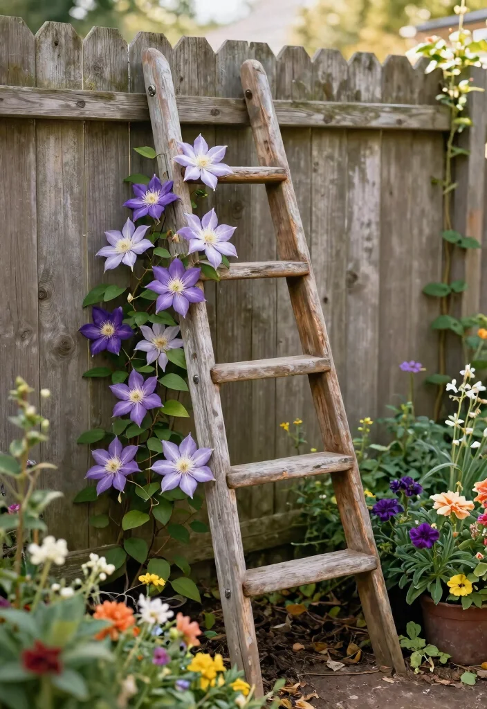 12 Cheap Trellis Ideas That Look Expensive and Support Heavy Vines - 5. Repurposed Ladder Trellis 1