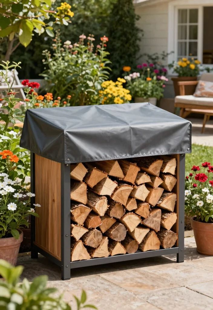 12 Outdoor Firewood Storage Ideas That Keep Wood Dry Year-Round - 12. Firewood Storage with a Rain Cover 1