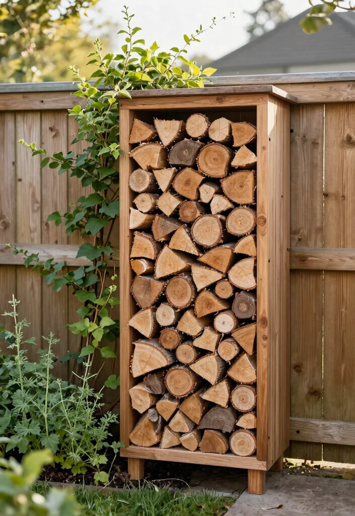 12 Outdoor Firewood Storage Ideas That Keep Wood Dry Year-Round - 3. Vertical Firewood Storage 1