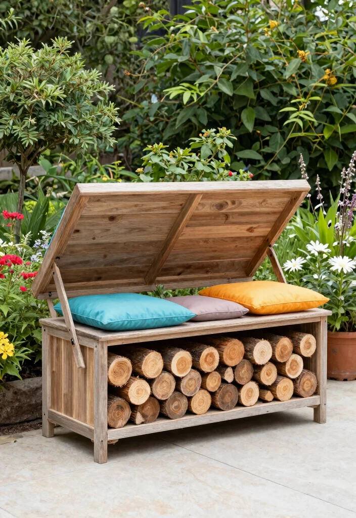 12 Outdoor Firewood Storage Ideas That Keep Wood Dry Year-Round - 9. Firewood Storage Benches 1