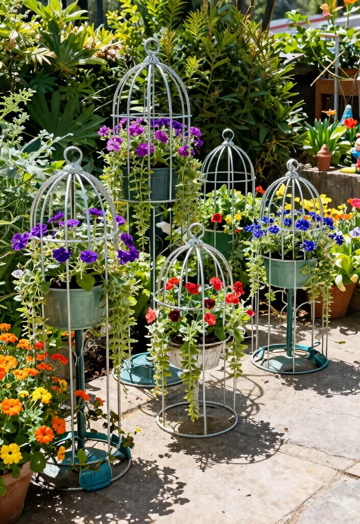 12 Outdoor Flower Pot Ideas That Don't Tip Over in Wind - 10. Metal Decorative Cages 1