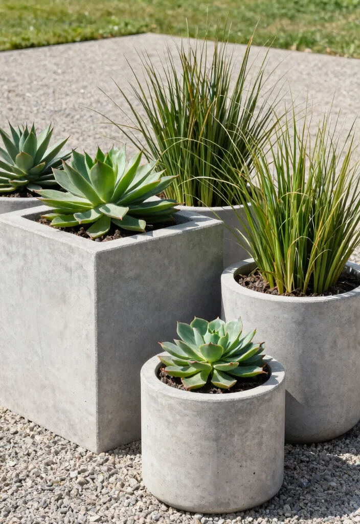 12 Outdoor Flower Pot Ideas That Don't Tip Over in Wind - 2. Sturdy Concrete Planters 1