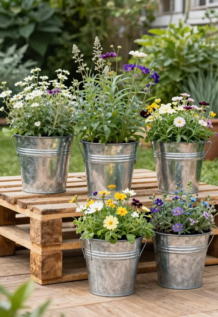12 Outdoor Flower Pot Ideas That Don't Tip Over in Wind - 6. Durable Galvanized Metal Pots 1