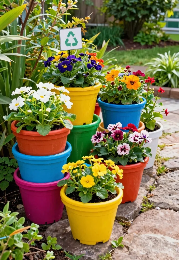 12 Outdoor Flower Pot Ideas That Don't Tip Over in Wind - 8. Recycled Plastic Pots 1