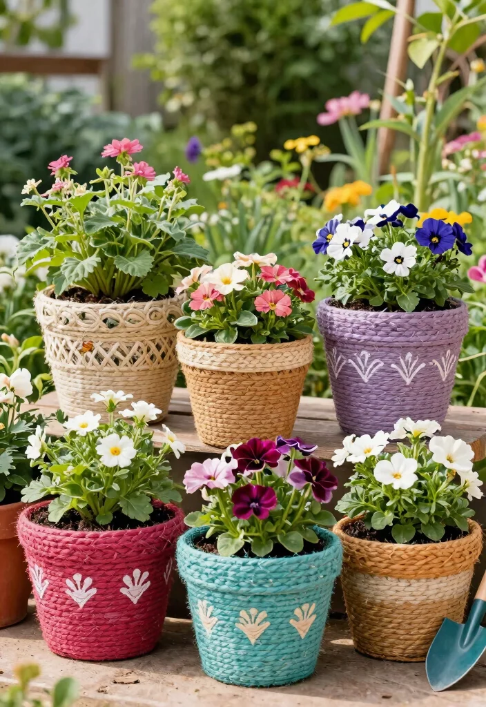12 Outdoor Flower Pot Ideas That Don't Tip Over in Wind - 9. Woven Fiber Pots 1