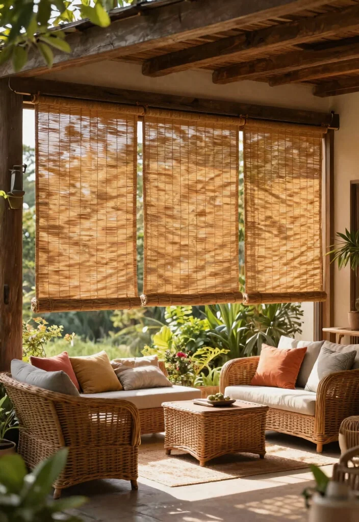 12 Patio Door Blinds Ideas That Block Heat Without Drilling - 10. Woven Wood Shades for Rustic Charm 1