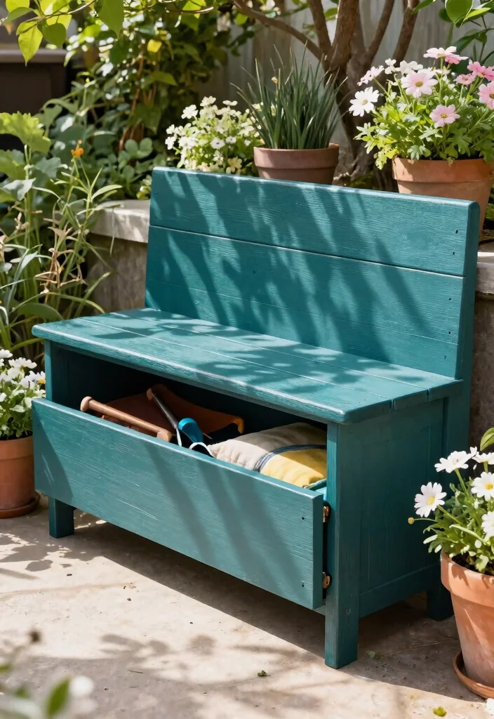 12 Porch Bench Decorating Ideas That Hide Clutter and Look Inviting - 1. Garden Storage Bench 1