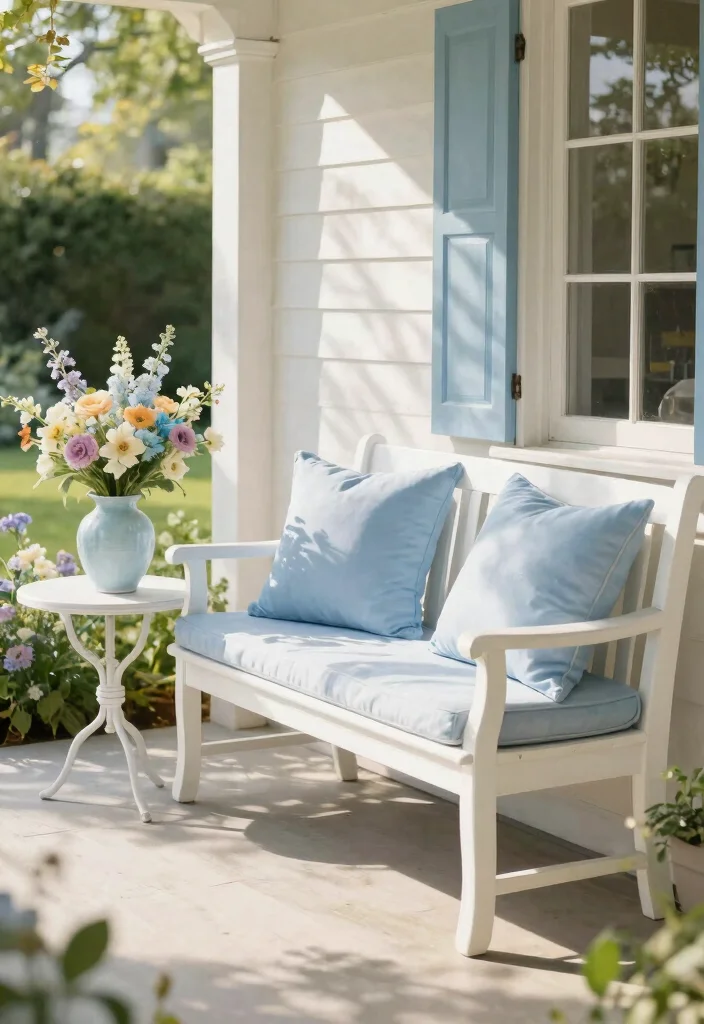 12 Porch Bench Decorating Ideas That Hide Clutter and Look Inviting - 10. Color Coordination 1