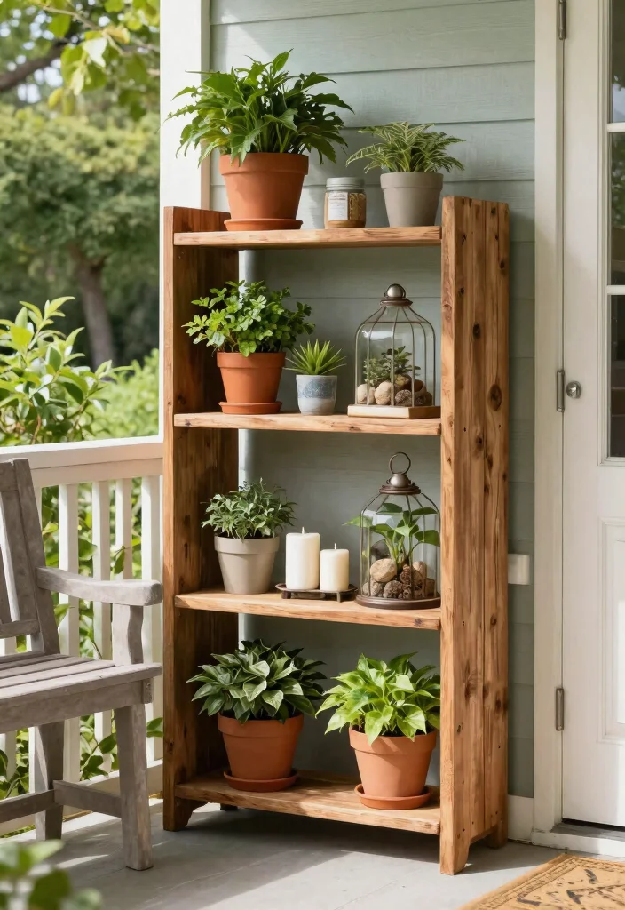 12 Porch Bench Decorating Ideas That Hide Clutter and Look Inviting - 11. Shelving Units 1