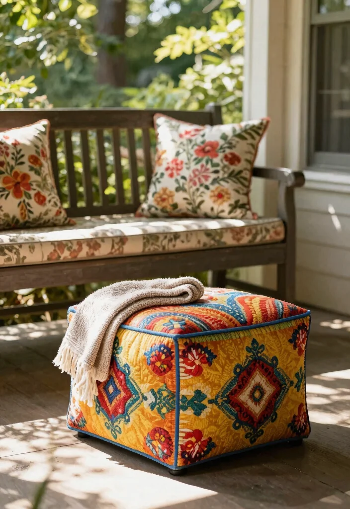 12 Porch Bench Decorating Ideas That Hide Clutter and Look Inviting - 5. Decorative Storage Ottoman 1