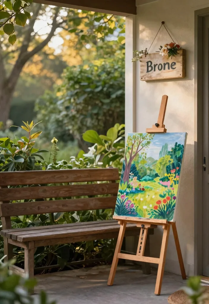 12 Porch Bench Decorating Ideas That Hide Clutter and Look Inviting - 9. Personal Touch with Art 1