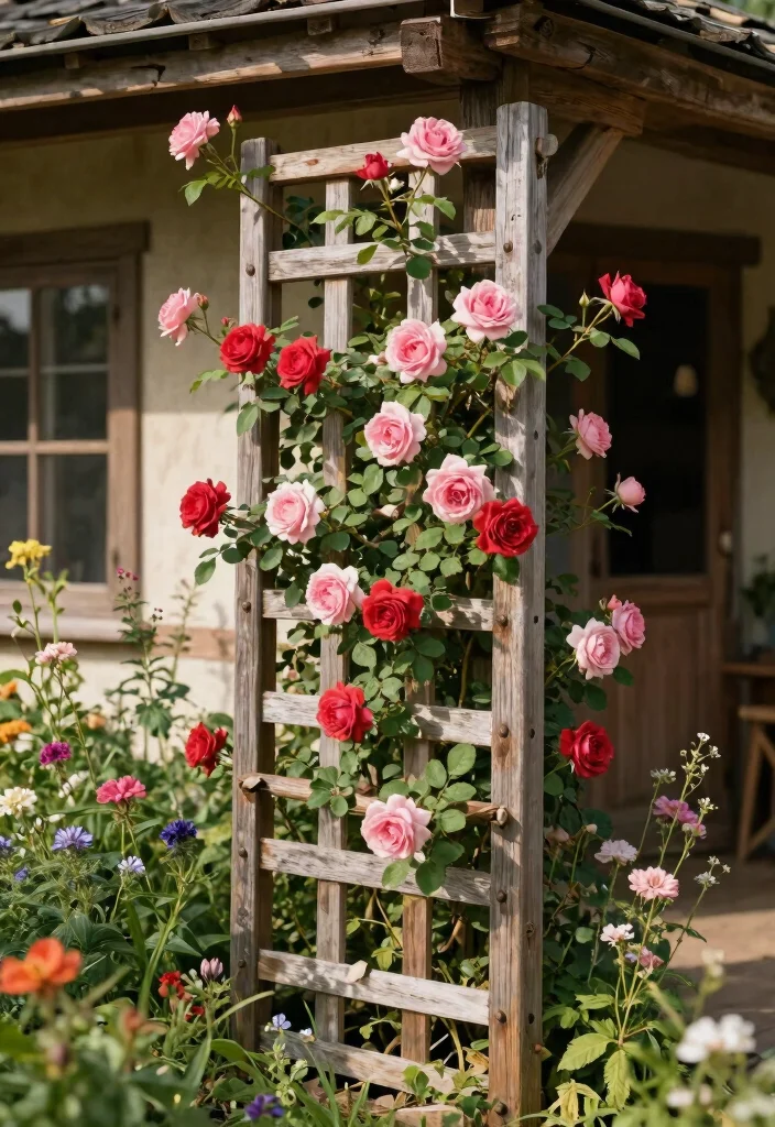 12 Window Trellis Exterior Ideas That Support Climbing Roses - 1. Classic Rustic Wooden Trellis 1