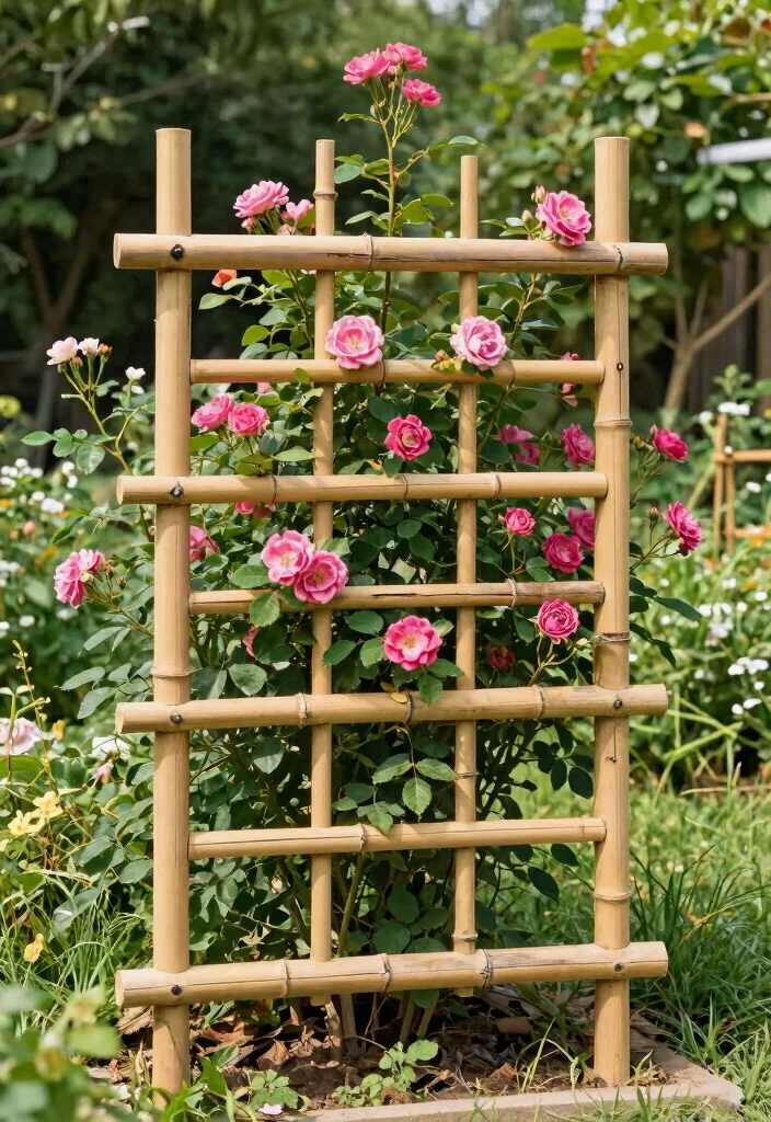 12 Window Trellis Exterior Ideas That Support Climbing Roses - 12. Simple DIY Bamboo Trellis 1