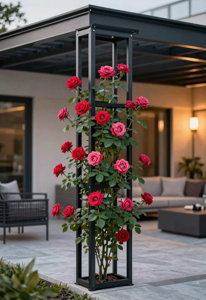 12 Window Trellis Exterior Ideas That Support Climbing Roses - 2. Modern Metal Trellis 1