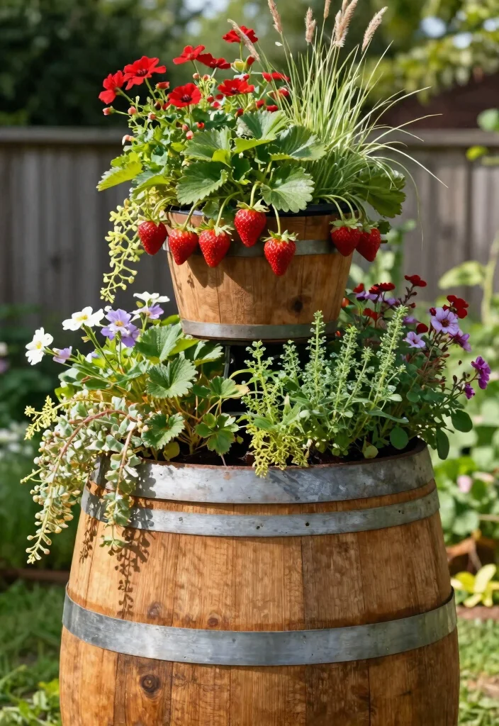 12 Wine Barrel Planter Ideas That Drain Without Root Rot - 1. Vertical Wine Barrel Planter 1