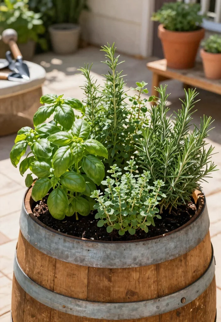 12 Wine Barrel Planter Ideas That Drain Without Root Rot - 3. Wine Barrel Herb Garden 1