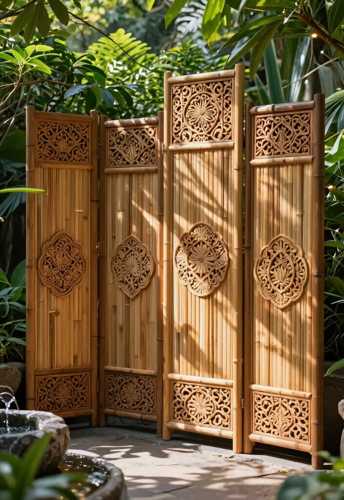 14 Bamboo Fence Ideas That Block Neighbors Without Permits - 10. Decorative Bamboo Panels 1