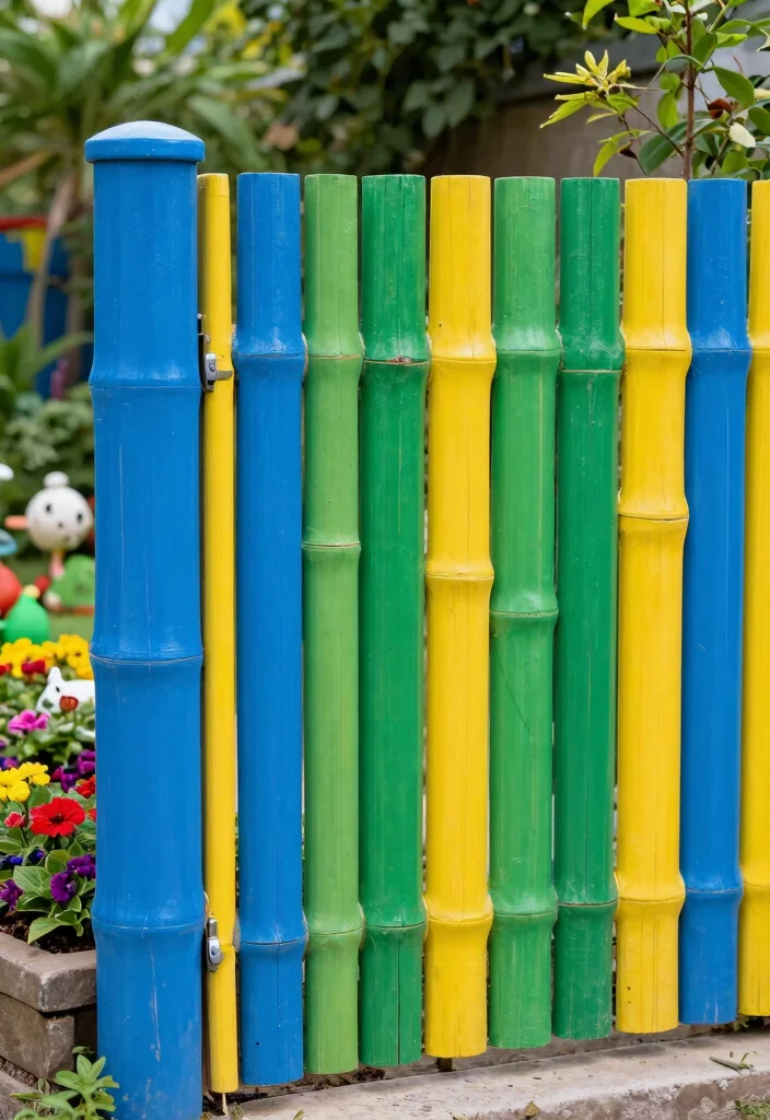 14 Bamboo Fence Ideas That Block Neighbors Without Permits - 6. Painted Bamboo Fencing 1