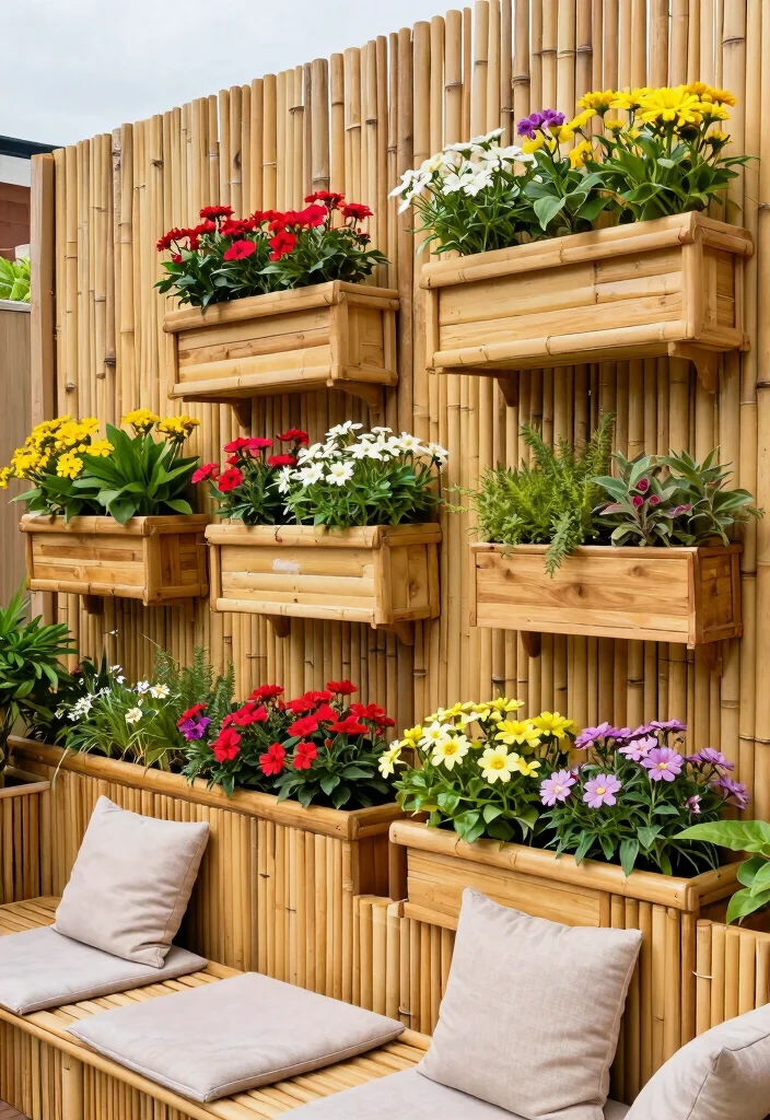 14 Bamboo Fence Ideas That Block Neighbors Without Permits - 8. Bamboo Fence with Integrated Planters 1