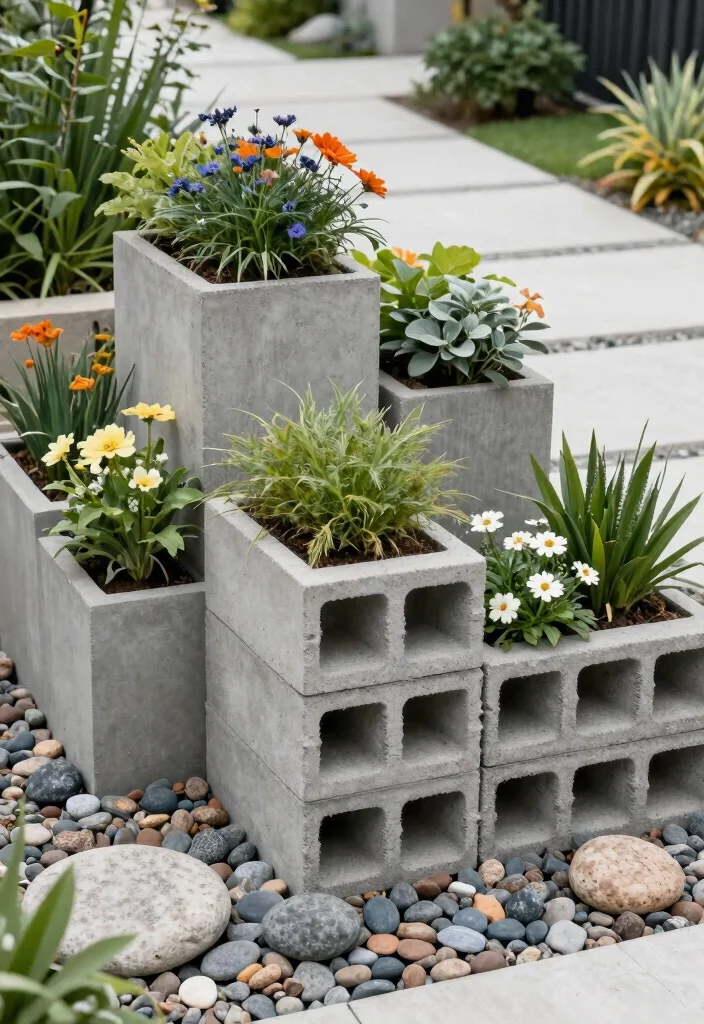 14 Easy Planter Boxes Ideas You Can Build in One Weekend - 12. Concrete Block Planters 1