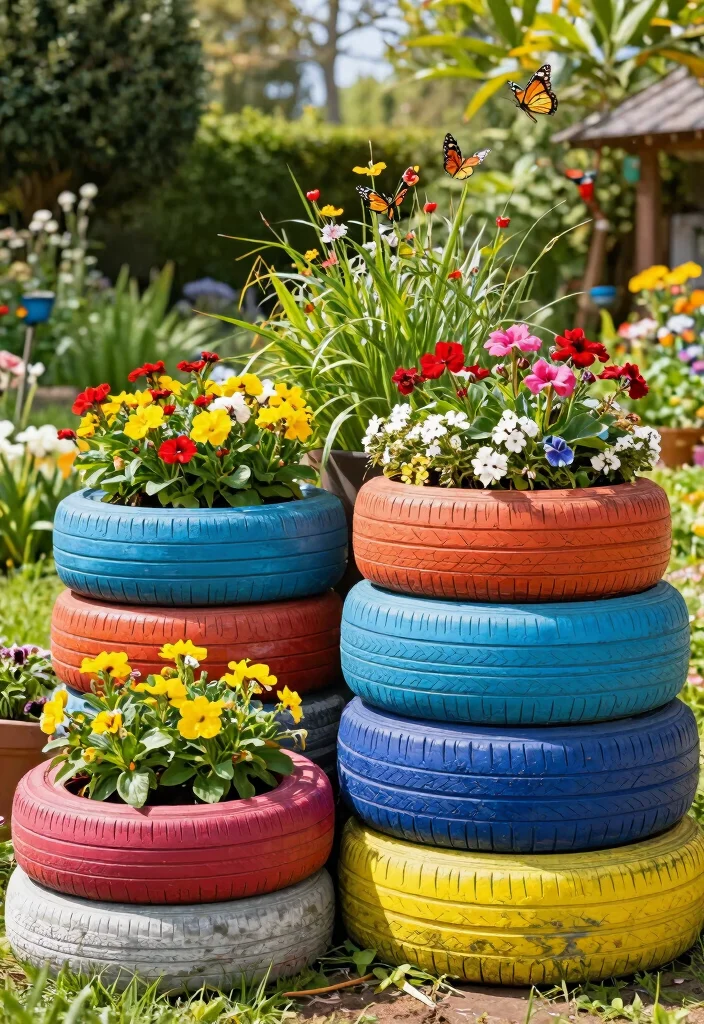 14 Easy Planter Boxes Ideas You Can Build in One Weekend - 9. Tire Planters 1