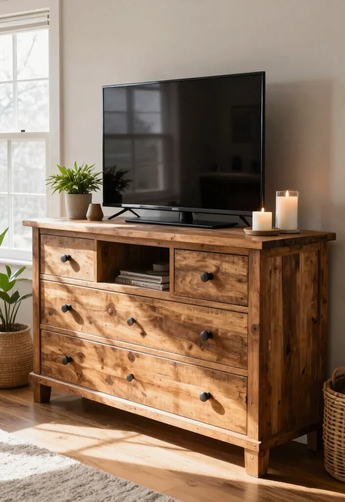 14 Farmhouse TV Stand Ideas That Hide All the Cords - 12. Farmhouse Console with Drawers 1