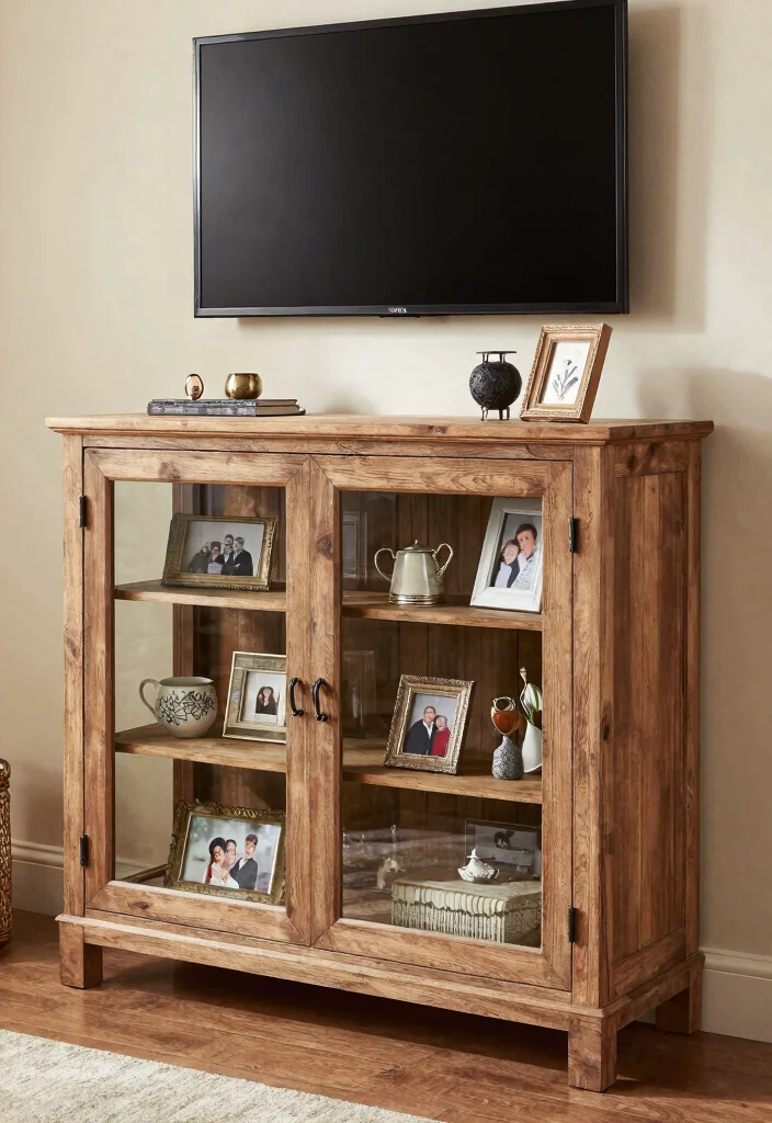 14 Farmhouse TV Stand Ideas That Hide All the Cords - 7. Farmhouse Cabinet with Glass Doors 1