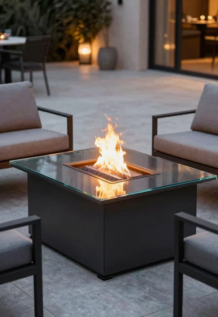 14 Fire Pit Table Ideas That Add Warmth Without Taking Up Your Whole Patio - 10. Glass Top Fire Pit Table: Sleek Modern Appeal 1