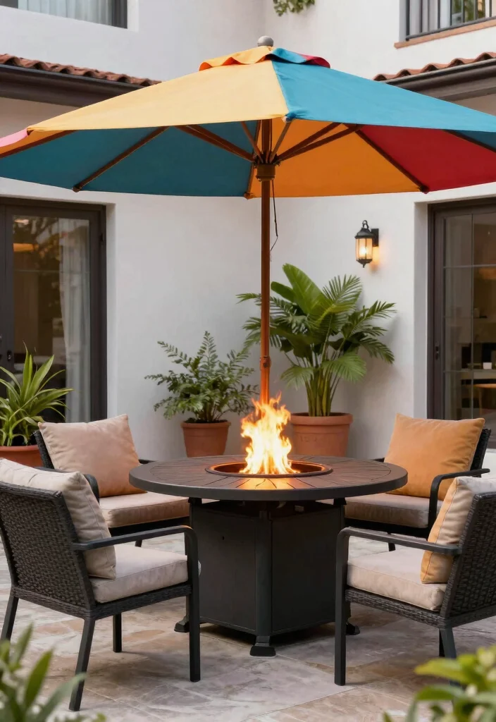 14 Fire Pit Table Ideas That Add Warmth Without Taking Up Your Whole Patio - 11. Fire Pit Table with Umbrella Hole: All Weather Friendly 1
