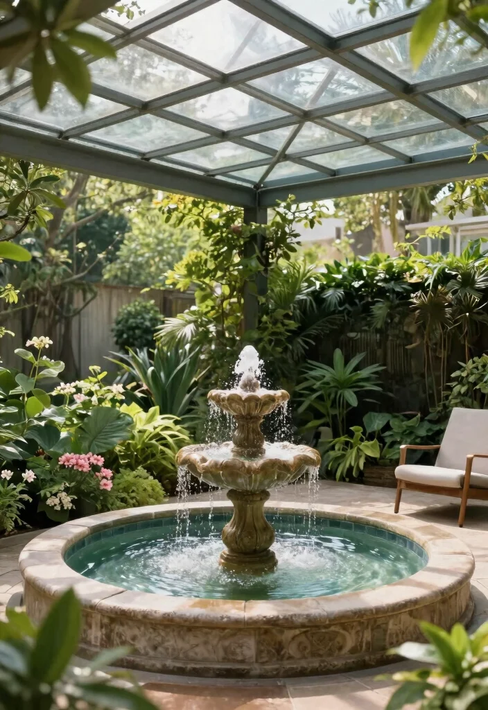 14 Glass Roof Pergola Ideas That Don't Turn Into an Oven in Summer - 10. Incorporating Water Features 1
