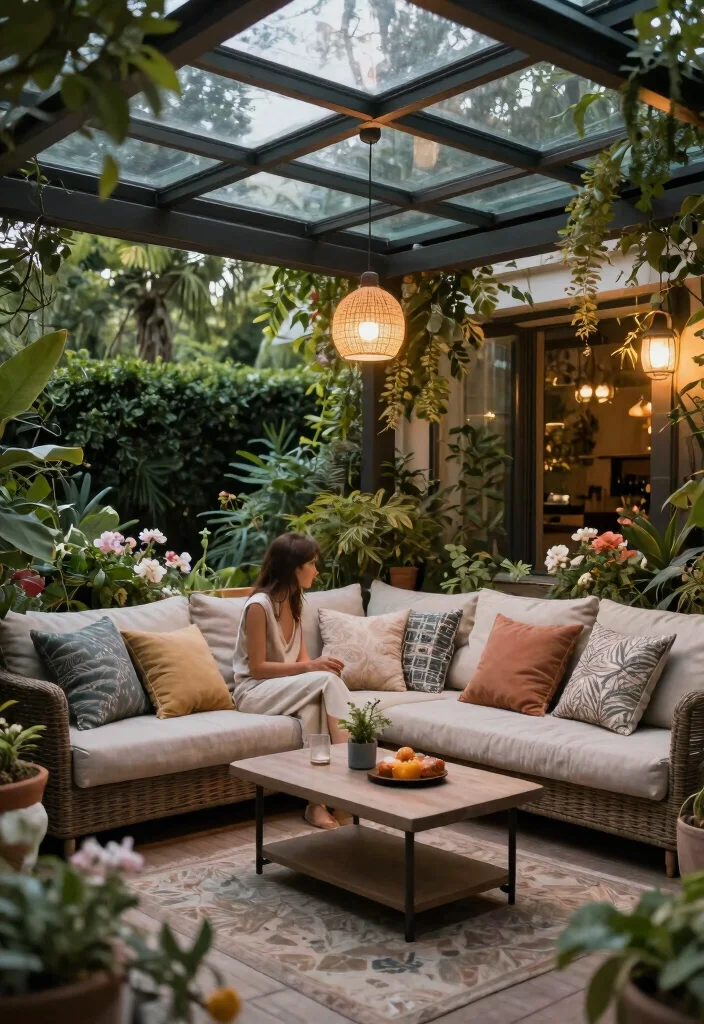 14 Glass Roof Pergola Ideas That Don't Turn Into an Oven in Summer - 12. Cozy Seating Arrangements 1