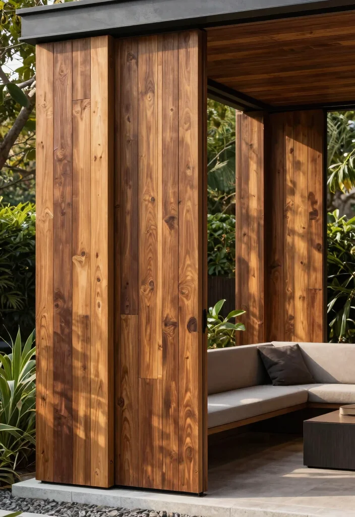 14 Patio Privacy Screen Ideas That Block Neighbors Fast - 10. Vertical Wooden Panels 1