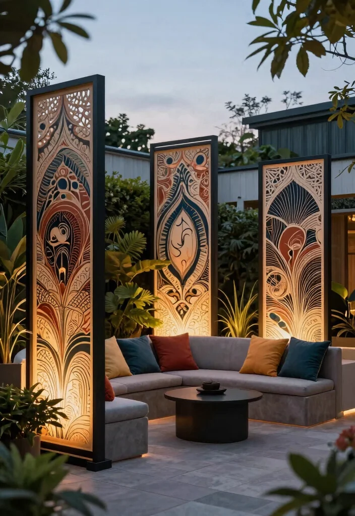 14 Patio Privacy Screen Ideas That Block Neighbors Fast - 13. Artistic Privacy Panels 1