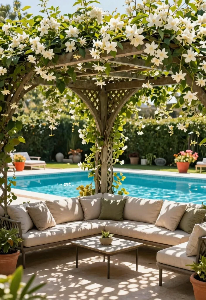 14 Pergola by Pool Ideas That Provide Full Shade All Day - 1. Lattice Pergola for Dappled Shade 1