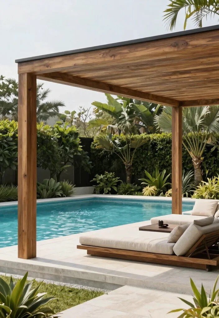 14 Pergola by Pool Ideas That Provide Full Shade All Day - 12. Minimalist Pergola for Sleek Lines 1