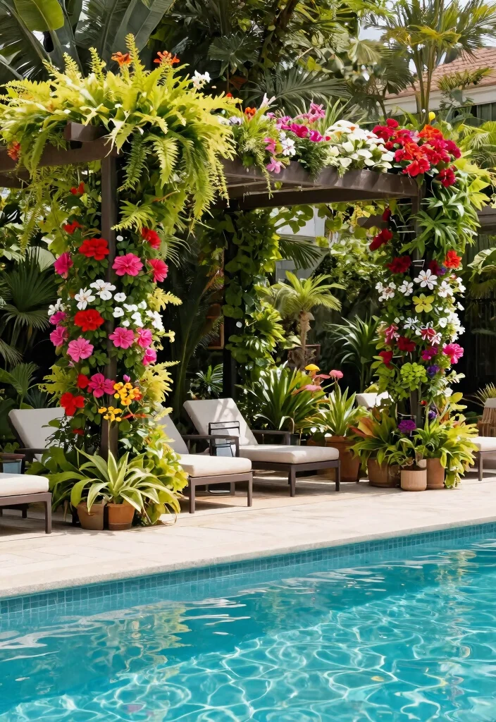 14 Pergola by Pool Ideas That Provide Full Shade All Day - 14. Pergola with Vertical Gardens 1