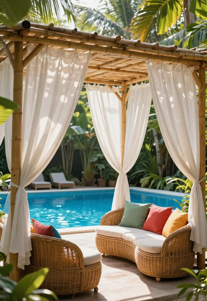 14 Pergola by Pool Ideas That Provide Full Shade All Day - 3. Bamboo Pergola for Natural Charm 1