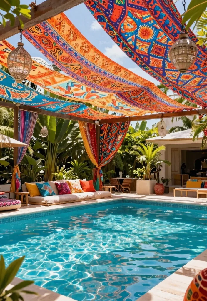 14 Pergola by Pool Ideas That Provide Full Shade All Day - 4. Fabric Canopy Pergola for Colorful Shade 1