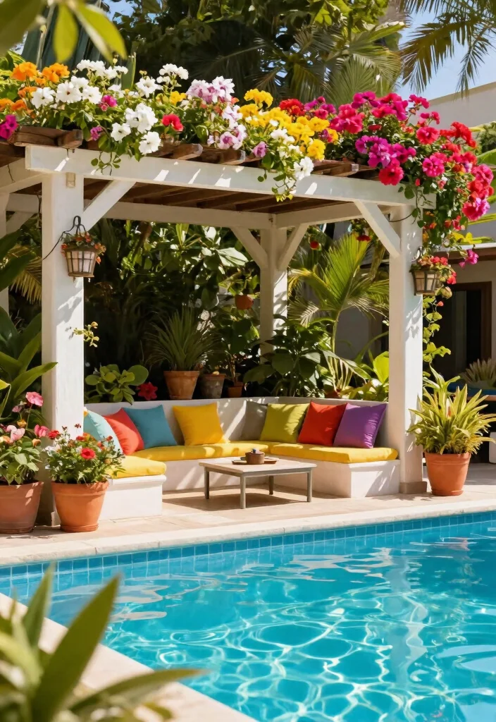 14 Pergola by Pool Ideas That Provide Full Shade All Day - 7. Pergola with Built-In Planters 1