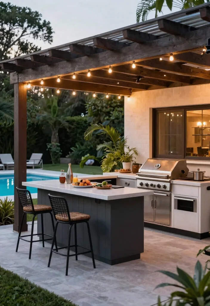 14 Pergola by Pool Ideas That Provide Full Shade All Day - 9. Pergola with Outdoor Kitchen Integration 1