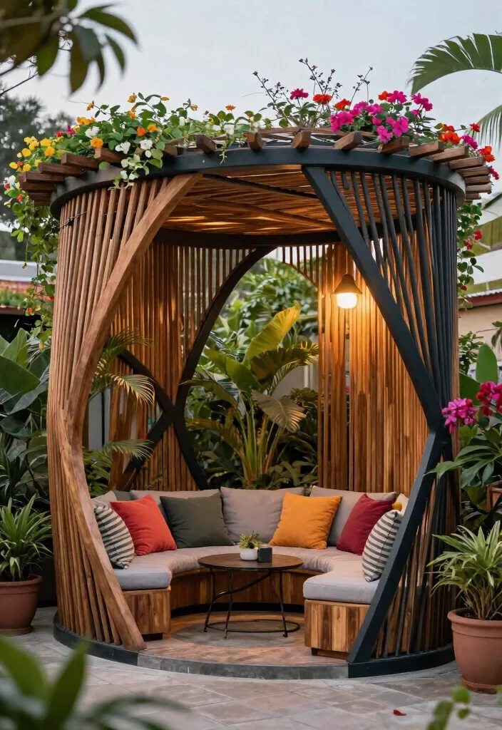 15 Boho Pergola Ideas That Provide Full Shade and Privacy - 11. Unique Shapes 1