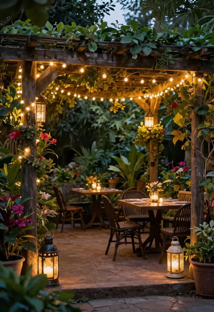15 Boho Pergola Ideas That Provide Full Shade and Privacy - 15. Cozy Lighting 1