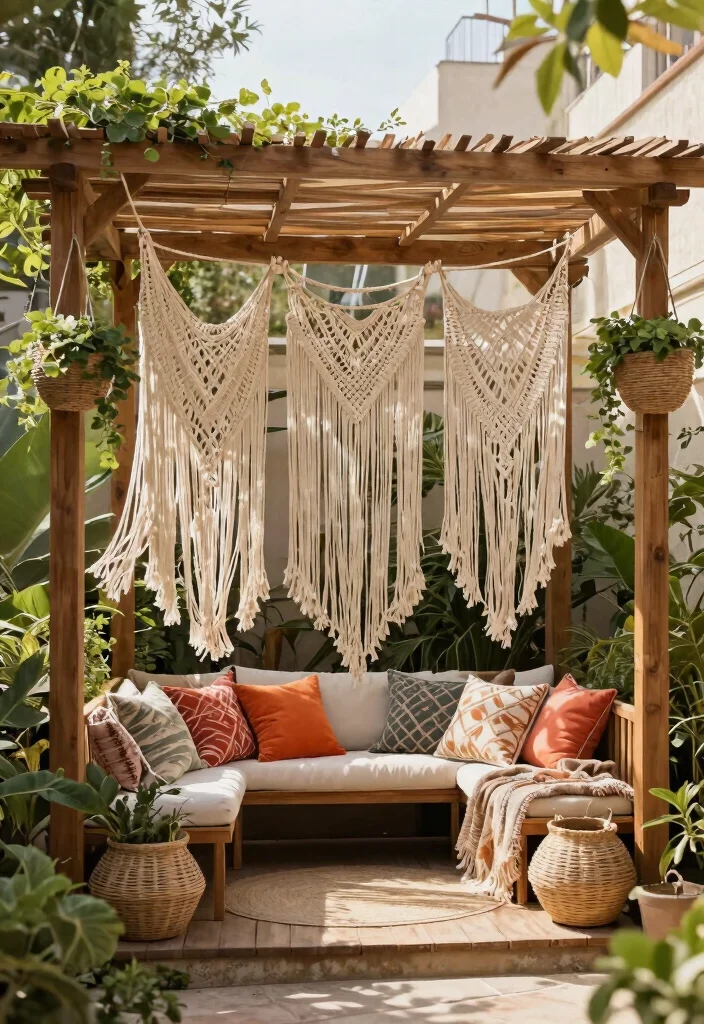 15 Boho Pergola Ideas That Provide Full Shade and Privacy - 2. Macramé Dream 1