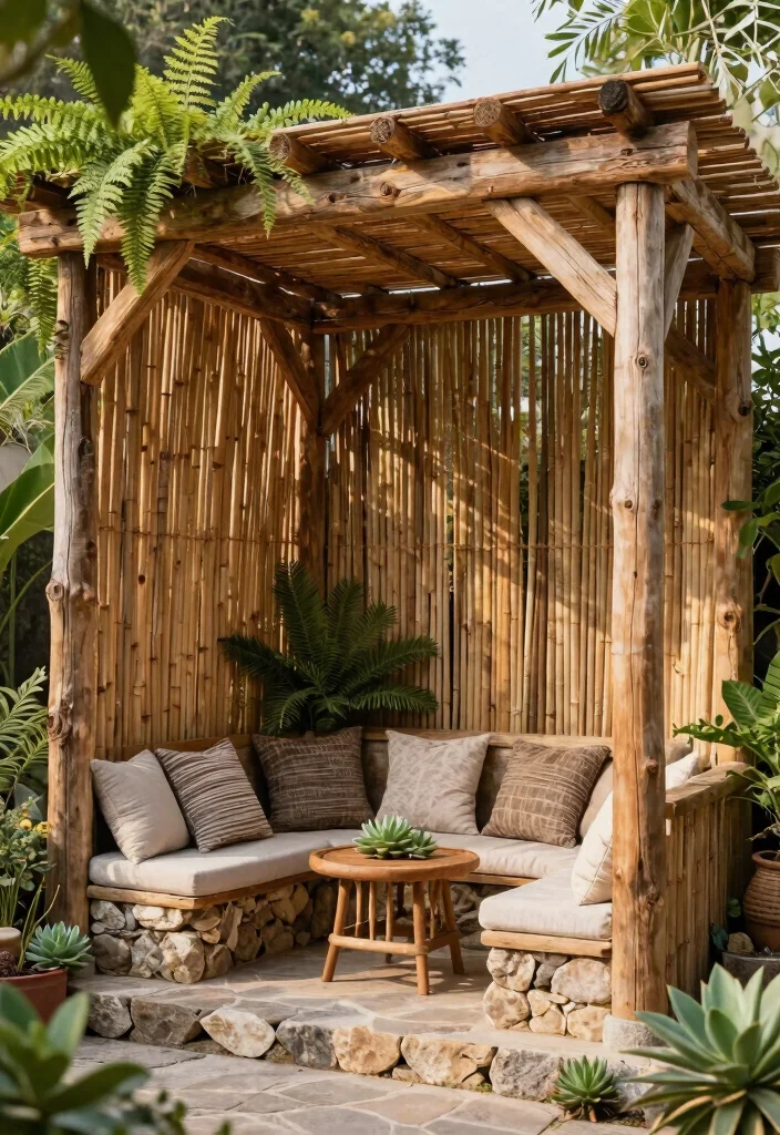 15 Boho Pergola Ideas That Provide Full Shade and Privacy - 3. Earthy Materials 1