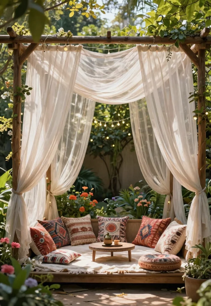 15 Boho Pergola Ideas That Provide Full Shade and Privacy - 4. Floating Canopy 1